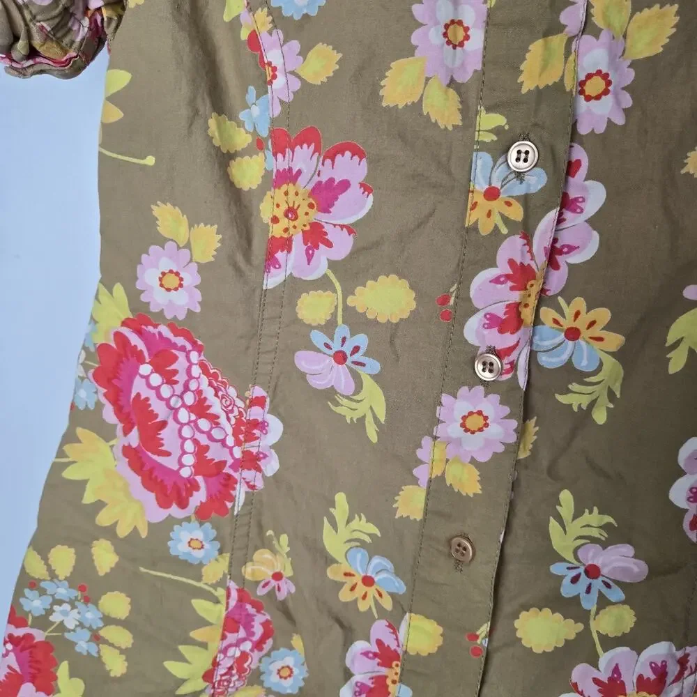 Oilily Girl Sz 116 Floral Button Cotton Short‎ Sleeve Dress